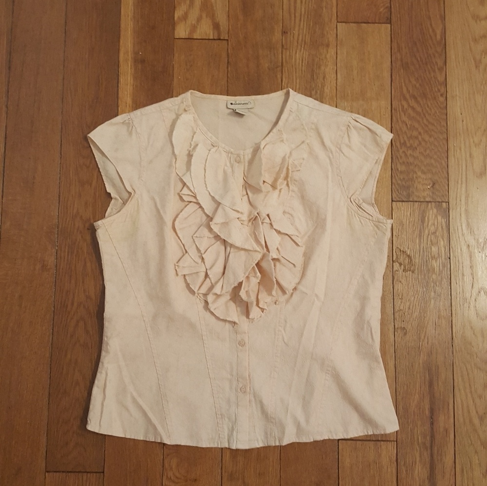 Anthropologie Elevenses Peach Ruffle Shirt. Size 2